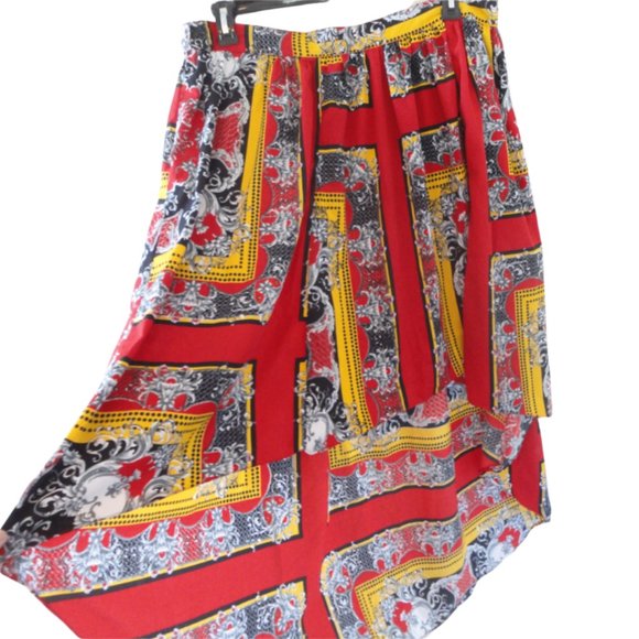 Erika Brooke Skirt 20W Baroque Red Gold Black Pull On Elastic Waist High Low 2X - Picture 1 of 6